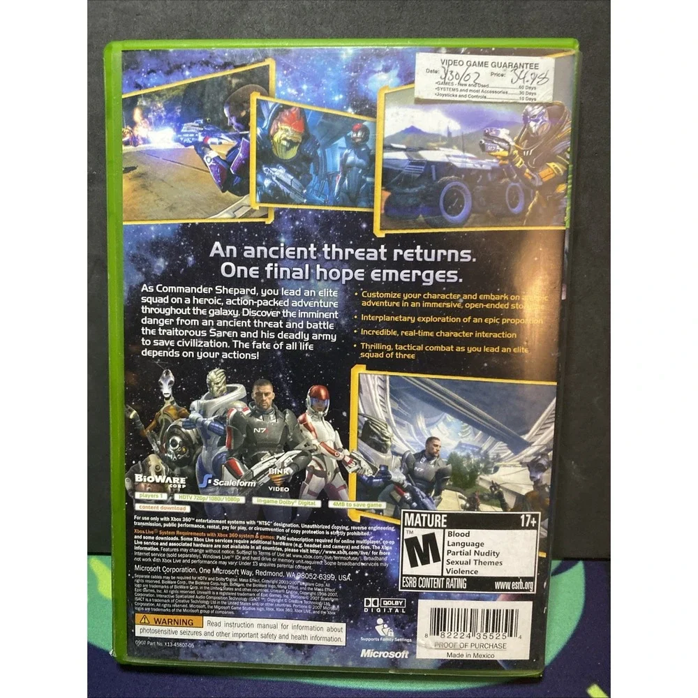 Mass Effect (Microsoft Xbox 360, 2007)